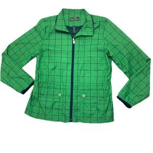 Lauren Ralph Lauren Active Kelly Green Navy Windowpane Windbreaker Jacket Med
